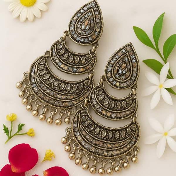 Noor Blue Oxidized Chandbali Jhumkas