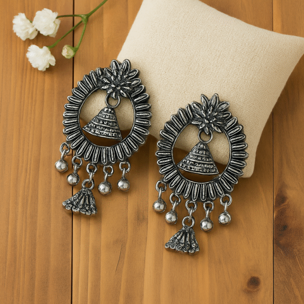 Antique Silver Chandbali Earrings